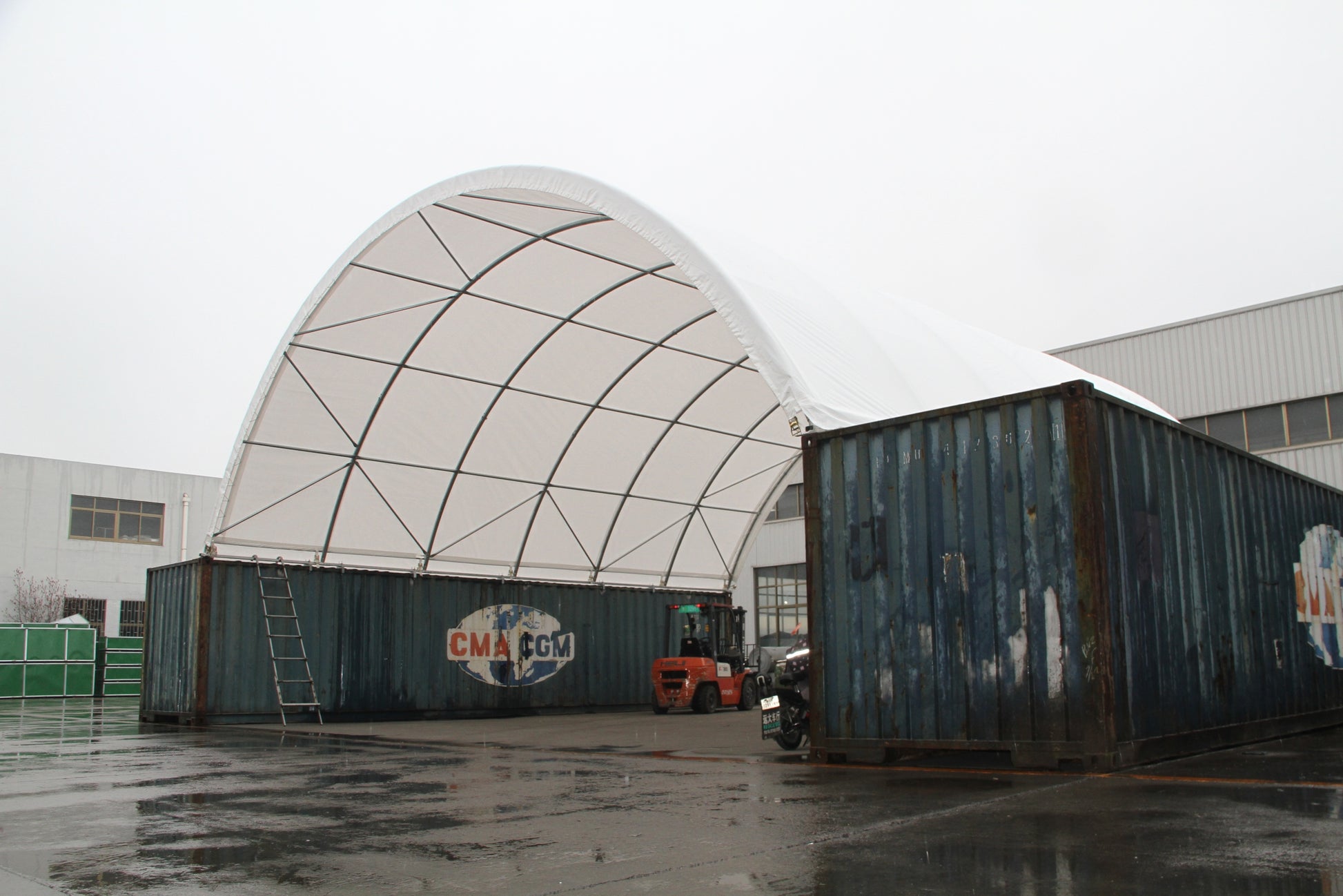 Ping Container Canopy Shelter 20'X20',11Oz Pe White Industrial Steel