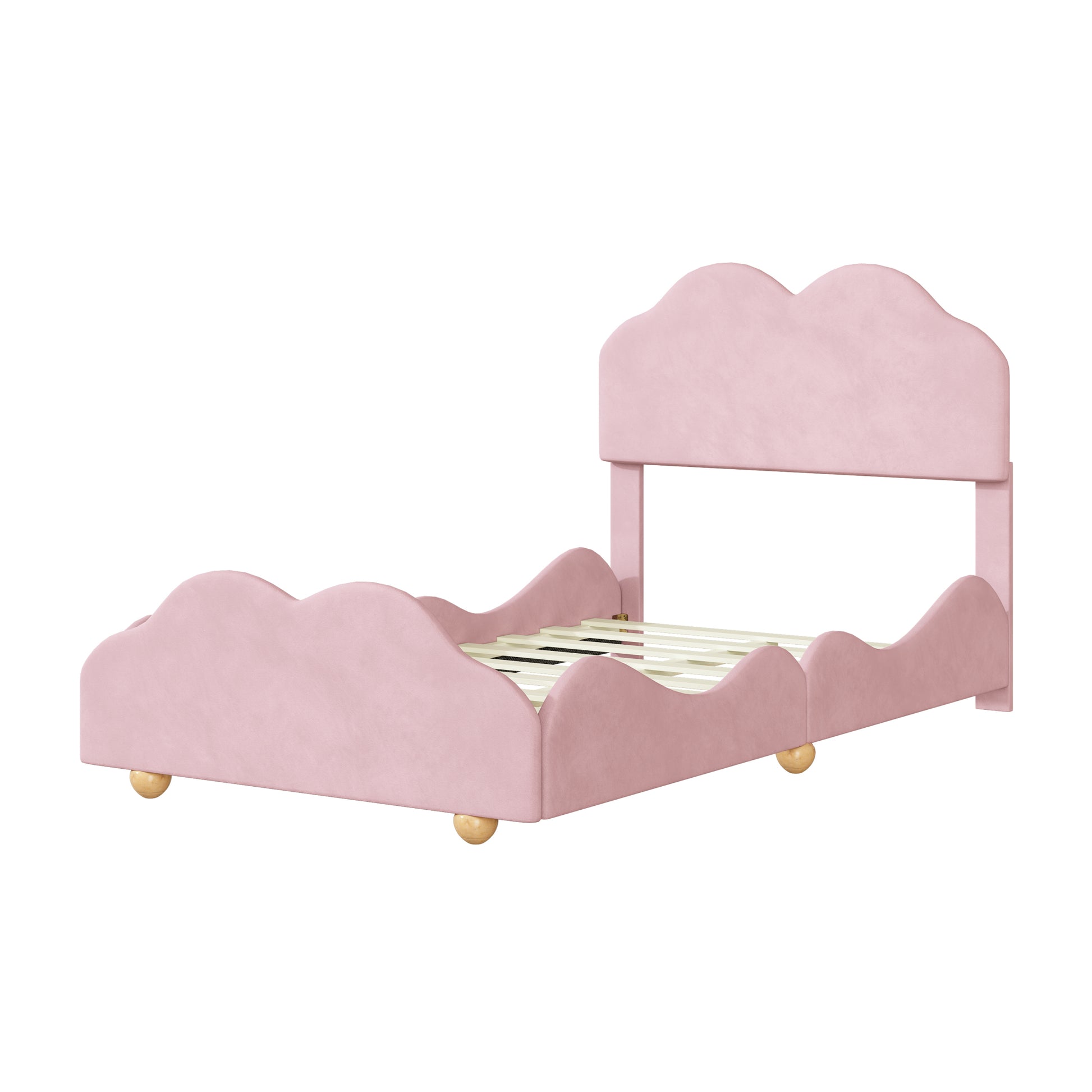 Twin Size Upholstered Platform Bed With Cloud Shaped Bed Board, Light Pink Light Pink Velvet