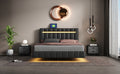 Queen Size Floating Bed Frame With Led Lights And Usb Charging,Modern Upholstered Platform Led Bed Frame,Black Black Pu