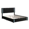 Queen Size Upholstered Platform Bed With Led Lights And Usb Charging, Storage Bed With 4 Drawers, Black Old Sku:Wf302558Aab Black Pu