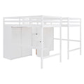 Double Twin Loft Beds With Wardrobes And Staircase, White White Solid Wood Mdf