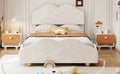 Full Size Upholstered Platform Bed With Cloud Shaped Bed Board, Beige Beige Velvet