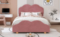 Full Size Upholstered Platform Bed With Cloud Shaped Bed Board, Dark Pink Dark Pink Velvet