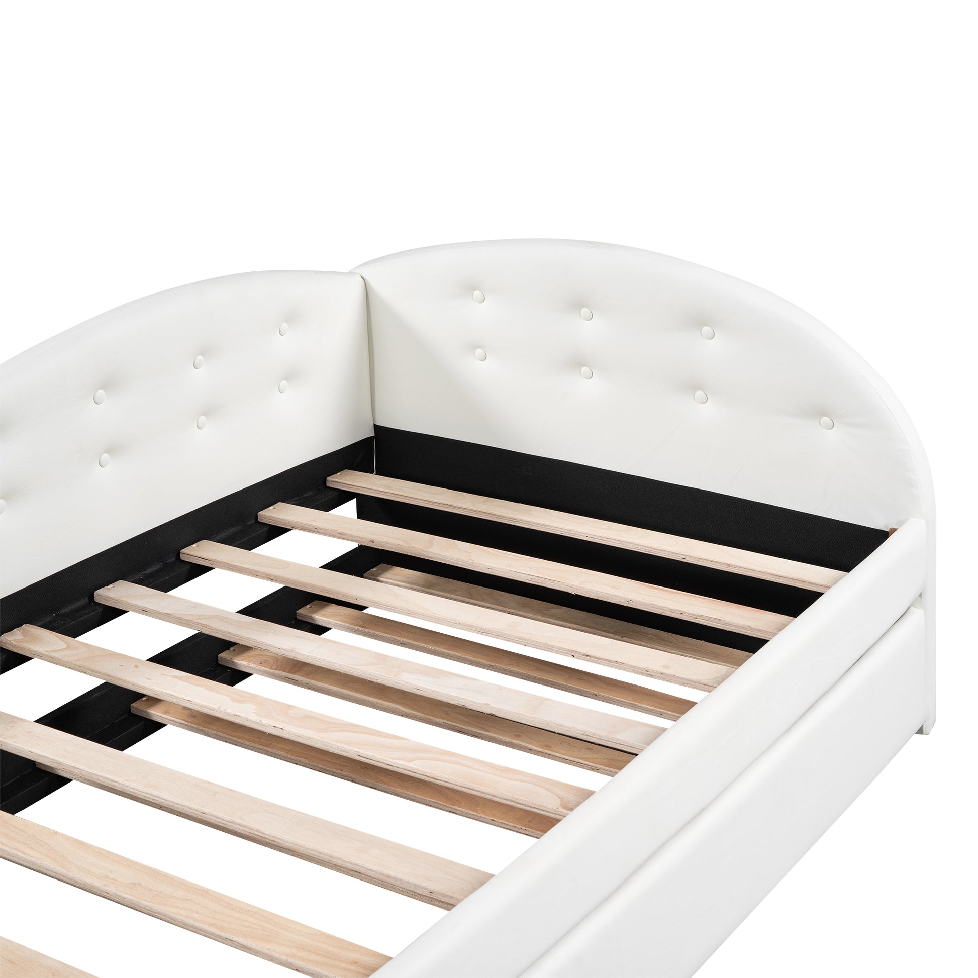 Twin Size Pu Upholstered Tufted Daybed With Trundle And Cloud Shaped Guardrail, White Box Spring Not Required Twin White Wood Faux Leather Upholstered