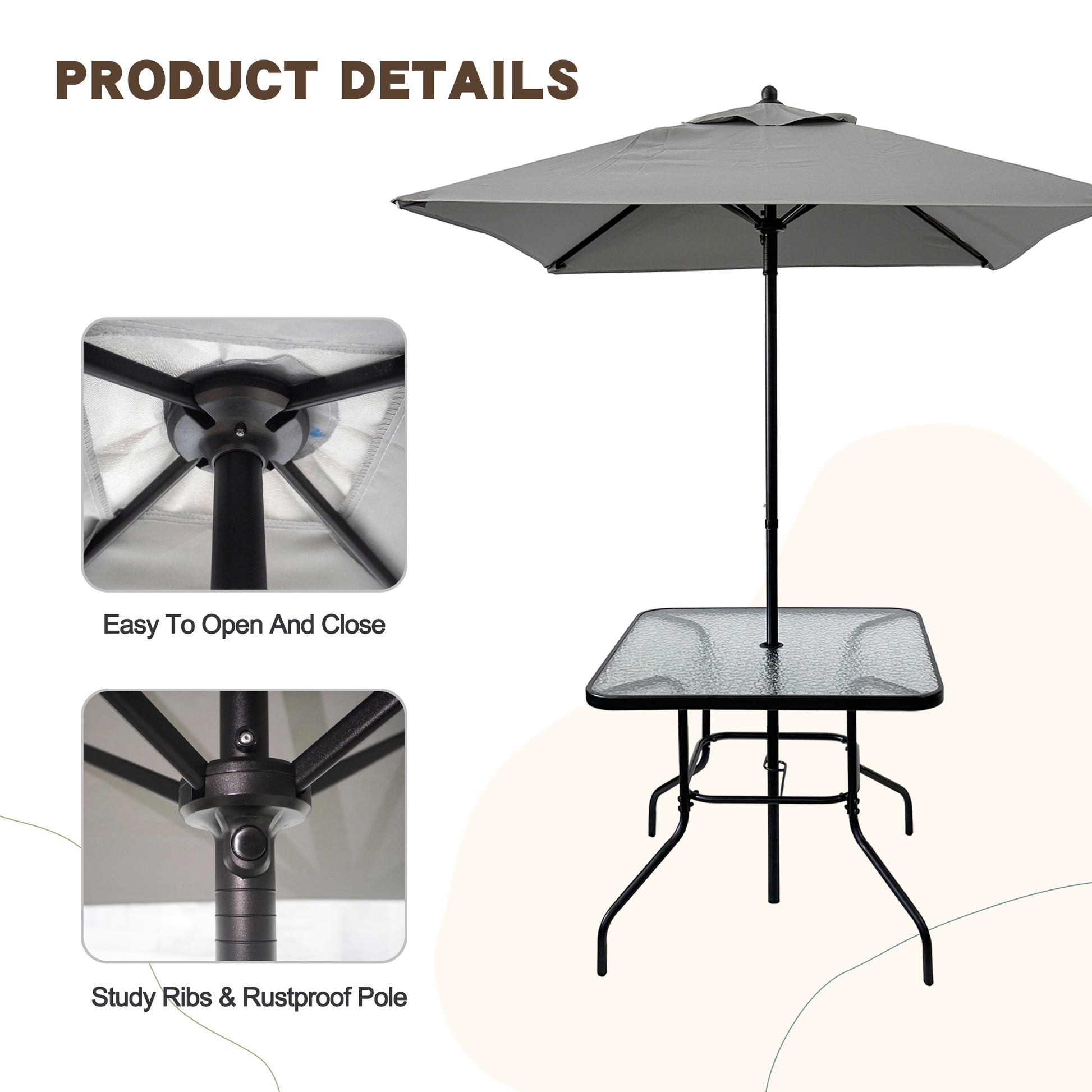 Outdoor Patio Dining Set For 4 People, Metal Patio Furniture Table And Chair Set With Umbrella, Black No Dining Set Grey Rust Resistant Frame Garden & Outdoor Complete Patio Sets Steel