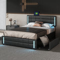 Queen Size Upholstered Platform Bed With Led Lights And Usb Charging, Storage Bed With 4 Drawers, Black Old Sku:Wf302558Aab Black Pu