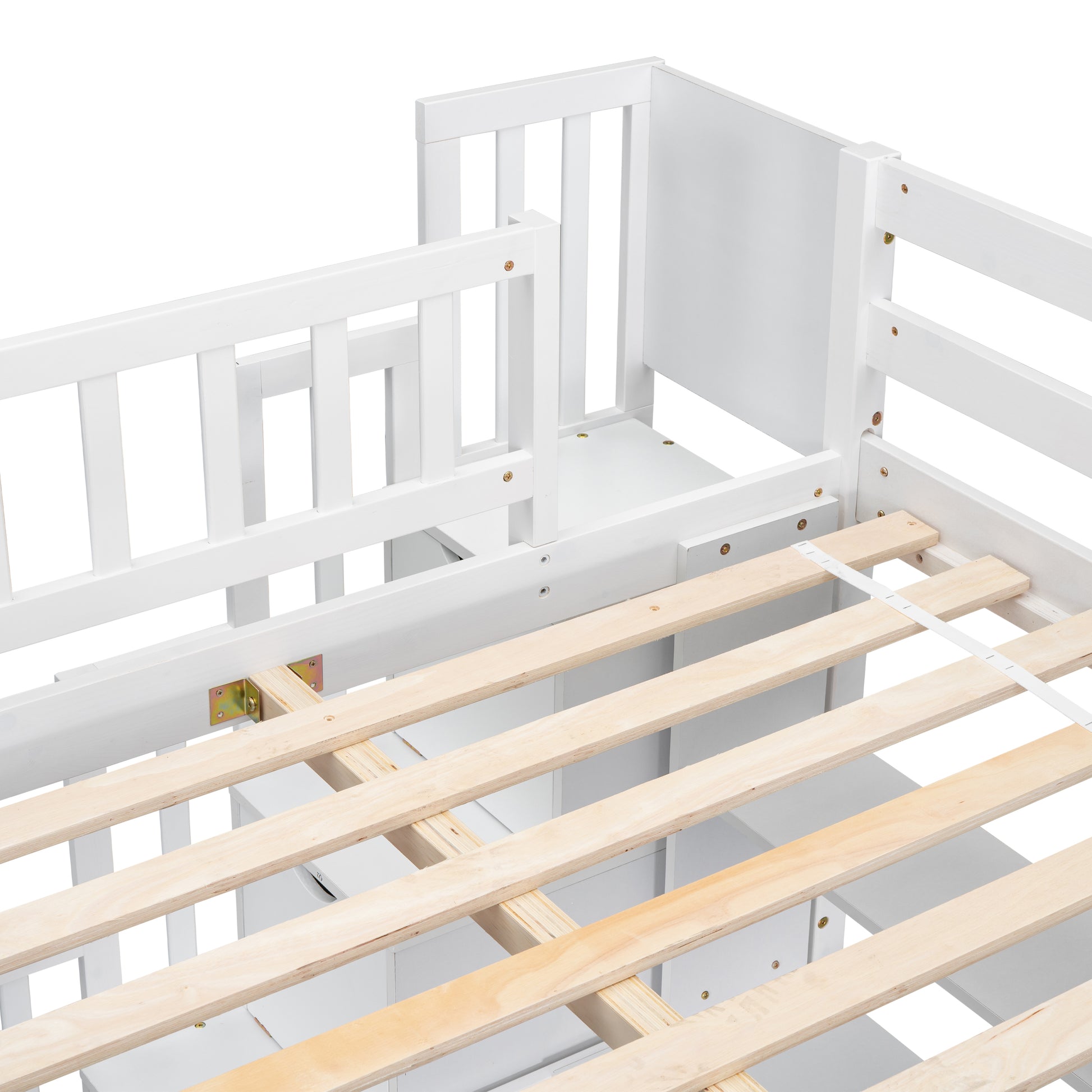 Full Size Loft Bed With Built In Desk, Bookshelves And Storage Staircase,White Full White American Design Pine