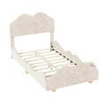 Twin Size Upholstered Platform Bed With Cloud Shaped Bed Board, Beige Beige Velvet