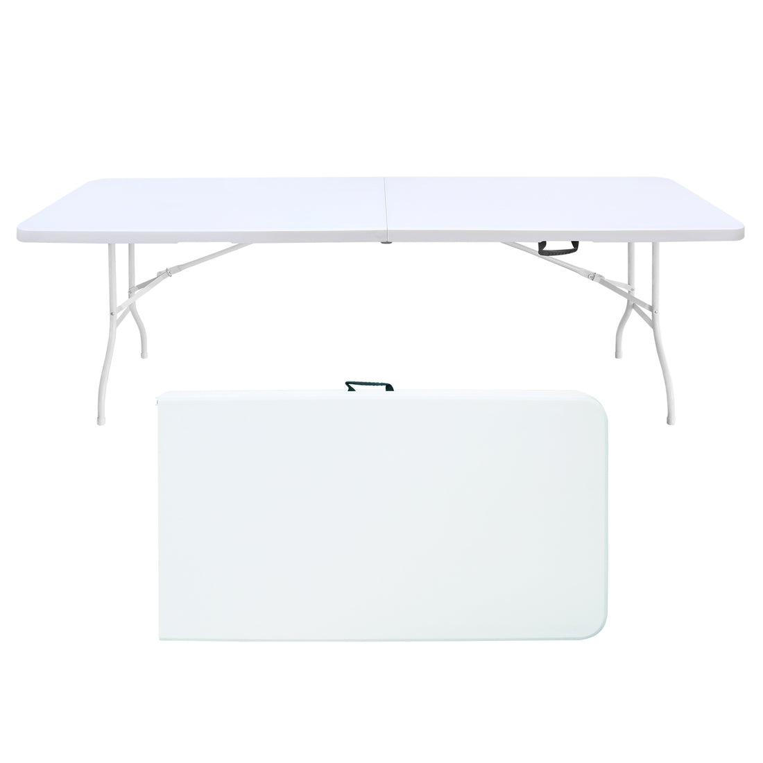 8Ft Folding Table, Portable Plastic Table For Camping, Picnics, Parties, High Load Bearing Foldable Table White White Iron Plastic