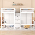 Double Twin Loft Beds With Wardrobes And Staircase, White White Solid Wood Mdf