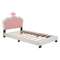 Twin Size Upholstered Princess Bed With Crown Headboard,Twin Size Platform Bed With Headboard And Footboard, White Pink Old Sku:Wf303336Aak Twin White Pu