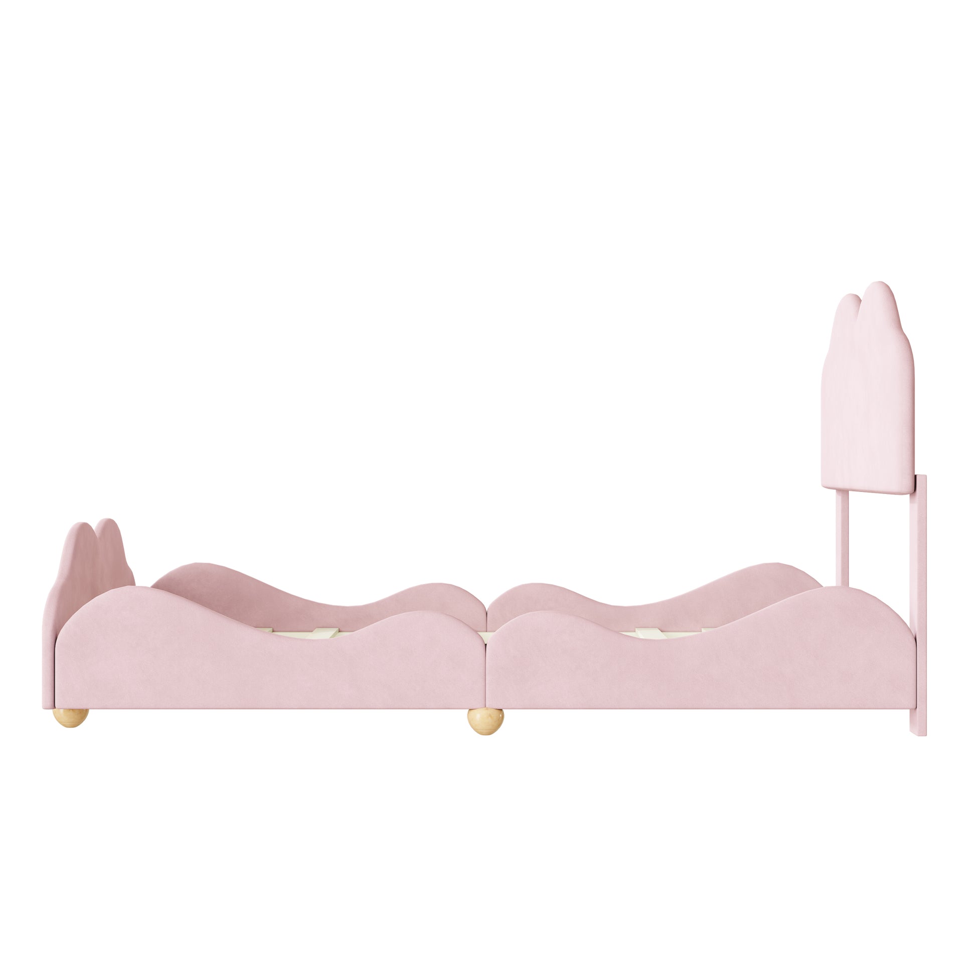 Twin Size Upholstered Platform Bed With Cloud Shaped Bed Board, Light Pink Light Pink Velvet