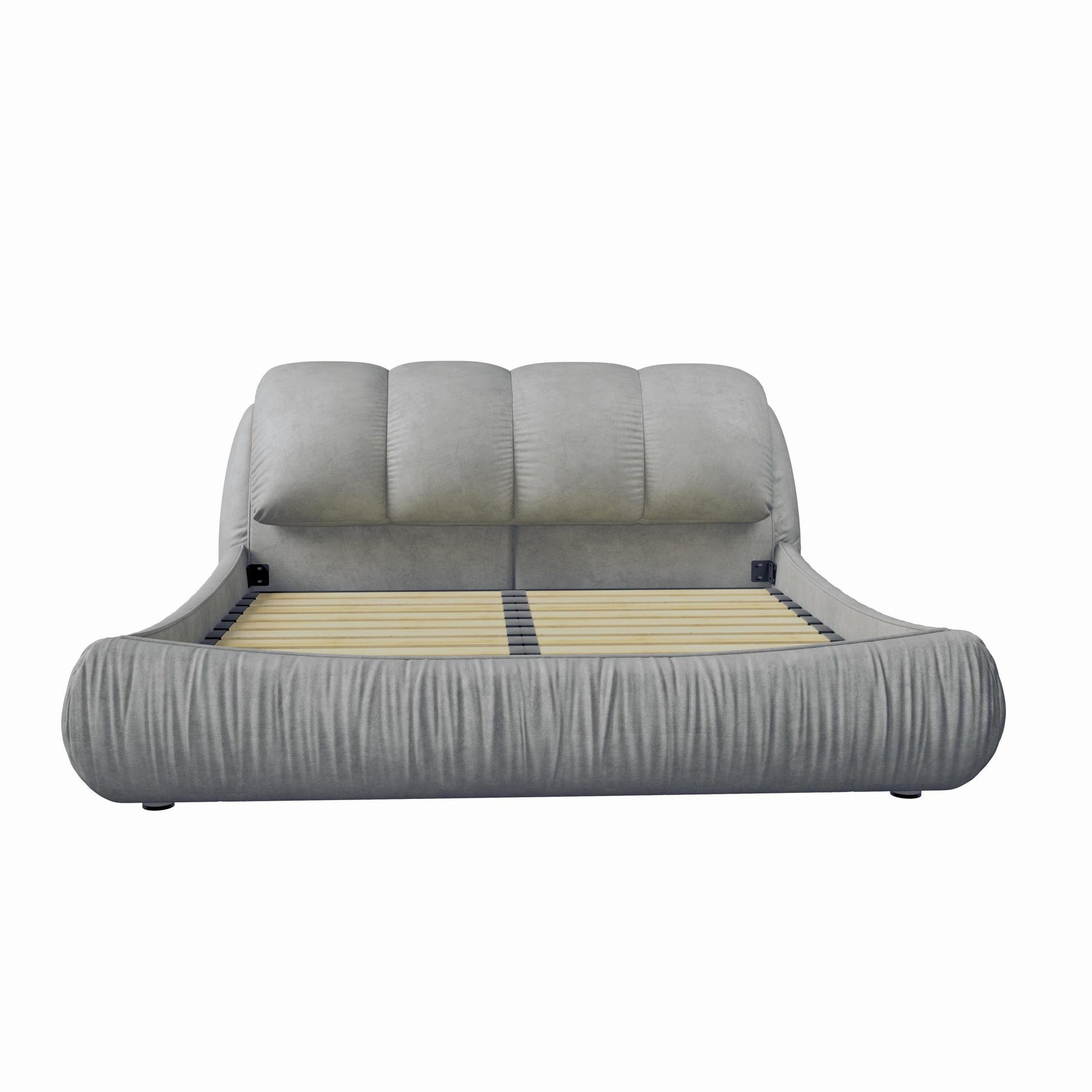 Queen Size Upholstered Platform Bed With Oversized Padded Backrest, Thickening Pinewooden Slats And Solid Wood Leg,Grey Queen Grey Pine Solid Wood