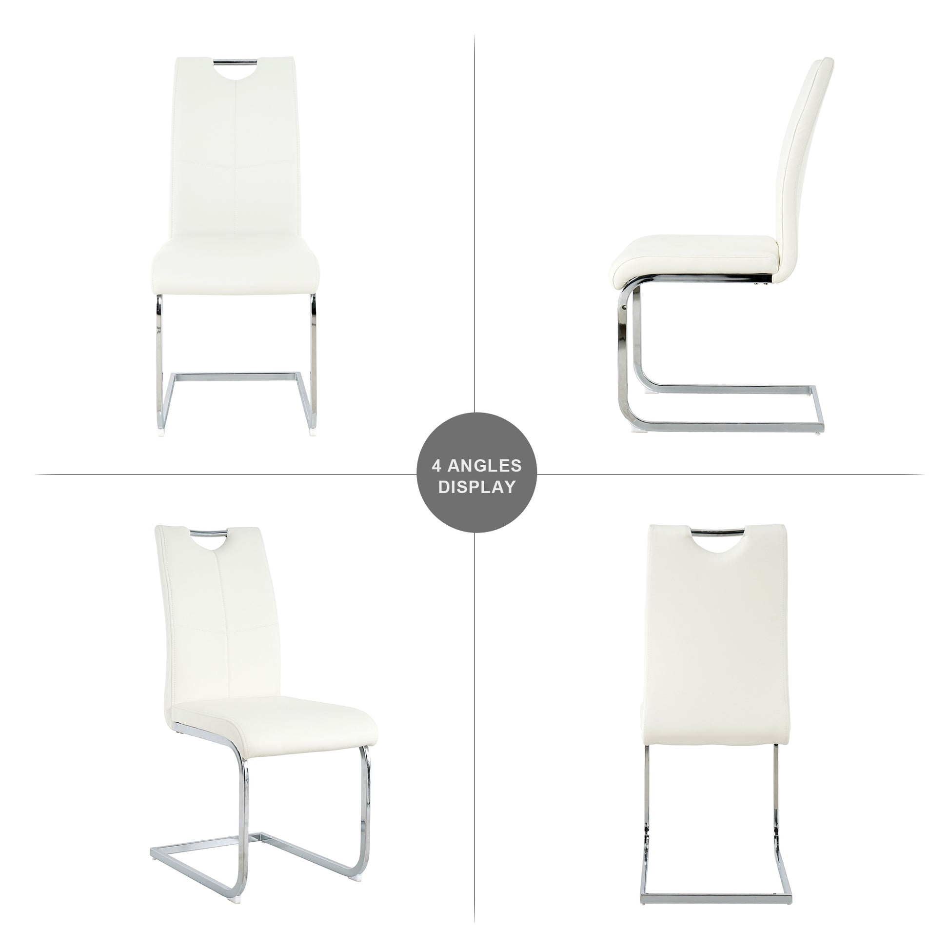 Modern Simple Rectangular Glass Dining Table, Solid Tempered Glass Tabletop, Electroplated Table Legs, White Pu Dining Chair Set, Suitable For Restaurant Kitchen Use Set Of 5 Upholstered Chair Glass White Pu Seats 4 Metal Rectangular Dining Table With
