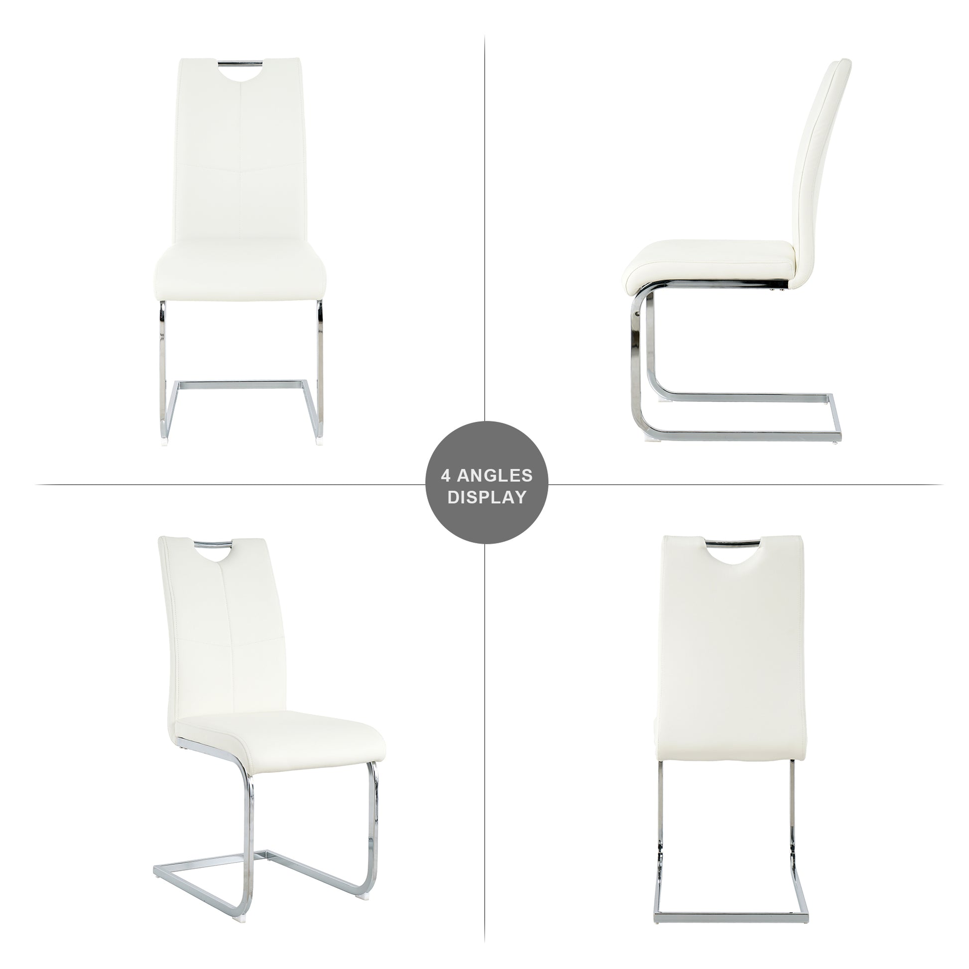 Modern Dining Chairs With Faux Leather Padded Seat Dining Living Room Chairs Upholstered Chair With Chrome Metal Legs Design For Kitchen, Living, Bedroom, Dining Room Side Chairs Set Of 6 White Silver Metal