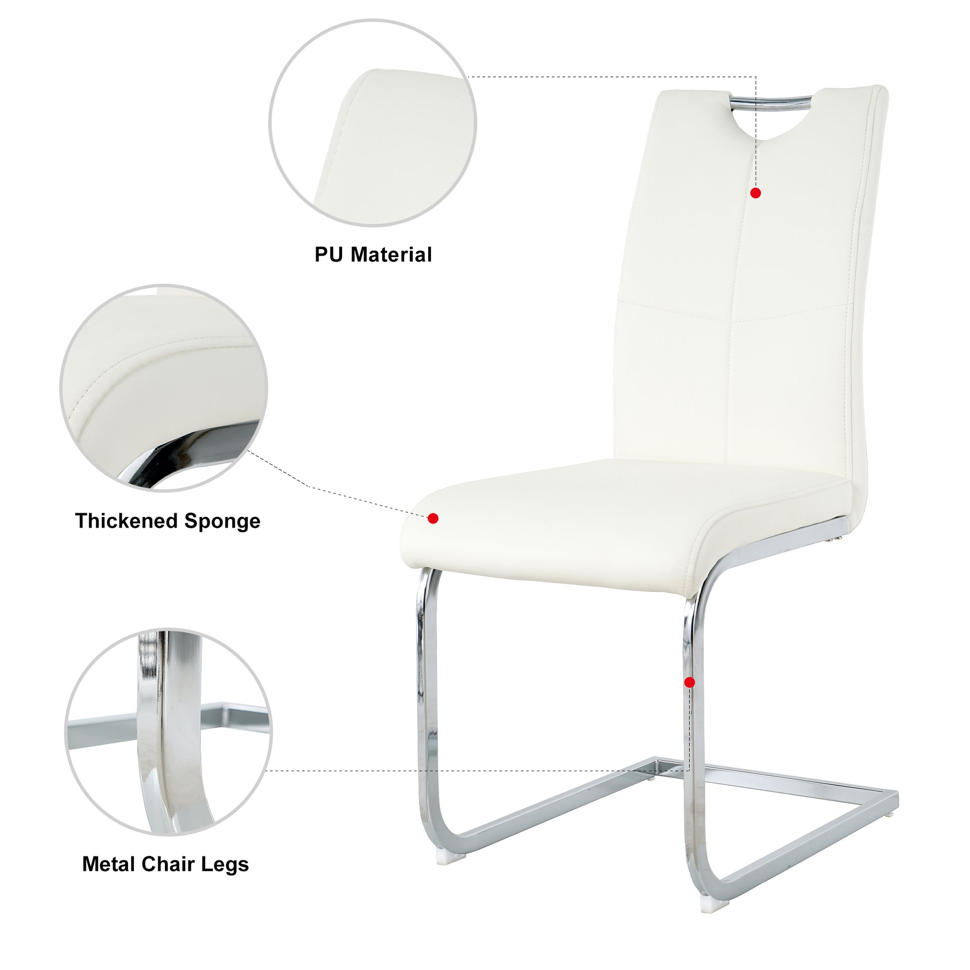 Modern Simple Rectangular Glass Dining Table, Solid Tempered Glass Countertop, Wood Transfer Metal Table Legs, White Pu Dining Chair Set, Suitable For Restaurant Kitchen Use Set Of 5 Metal Glass White Pu Seats 4 Metal Rectangular Dining Table With Chair