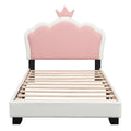 Twin Size Upholstered Princess Bed With Crown Headboard,Twin Size Platform Bed With Headboard And Footboard, White Pink Old Sku:Wf303336Aak Twin White Pu