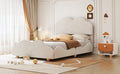 Full Size Upholstered Platform Bed With Cloud Shaped Bed Board, Beige Beige Velvet