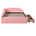 Full Size Pu Upholstered Tufted Daybed With Two Drawers And Cloud Shaped Guardrail, Pink Box Spring Not Required Full Pink Wood Faux Leather Upholstered