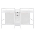 Double Twin Loft Beds With Wardrobes And Staircase, White White Solid Wood Mdf