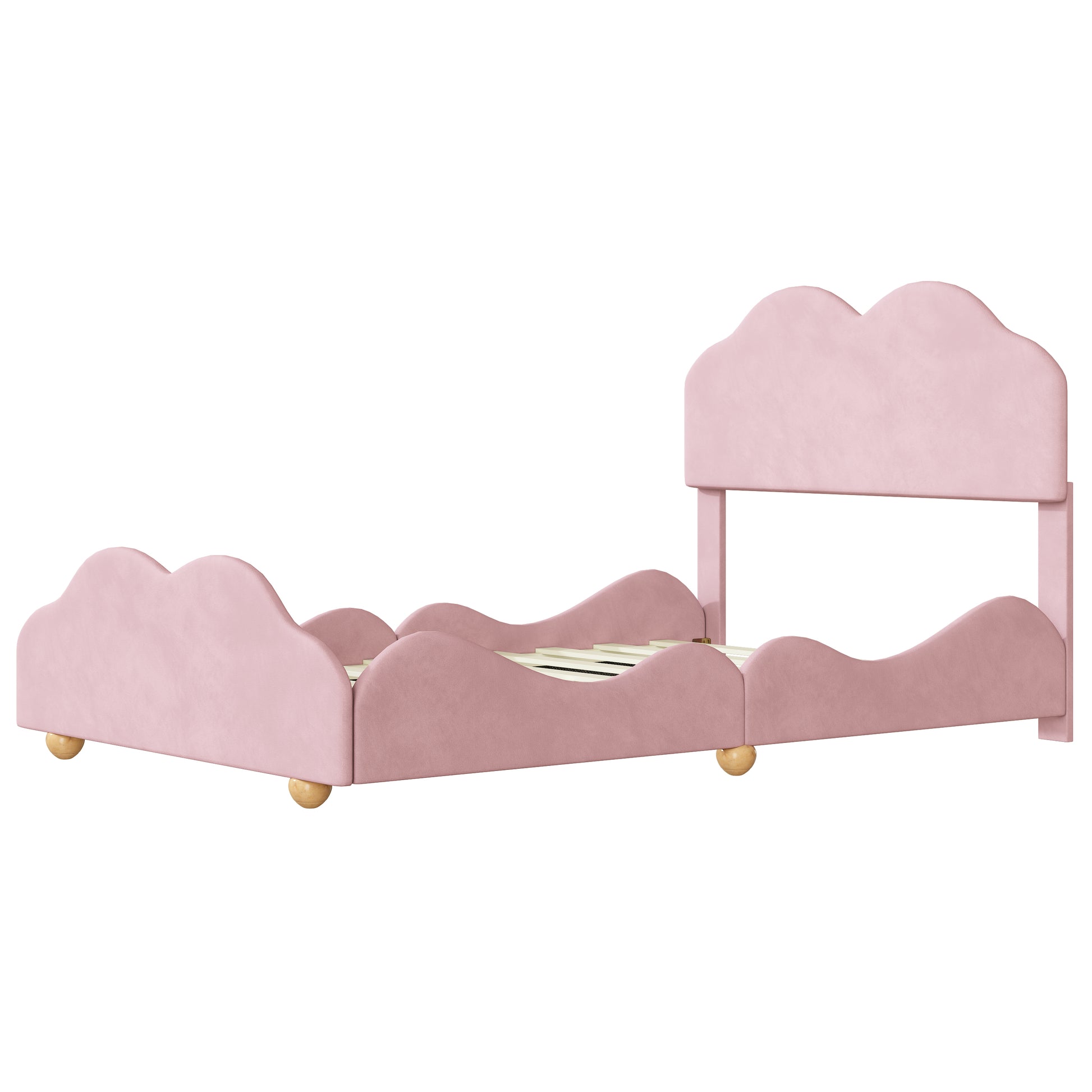 Full Size Upholstered Platform Bed With Cloud Shaped Bed Board, Light Pink Light Pink Velvet