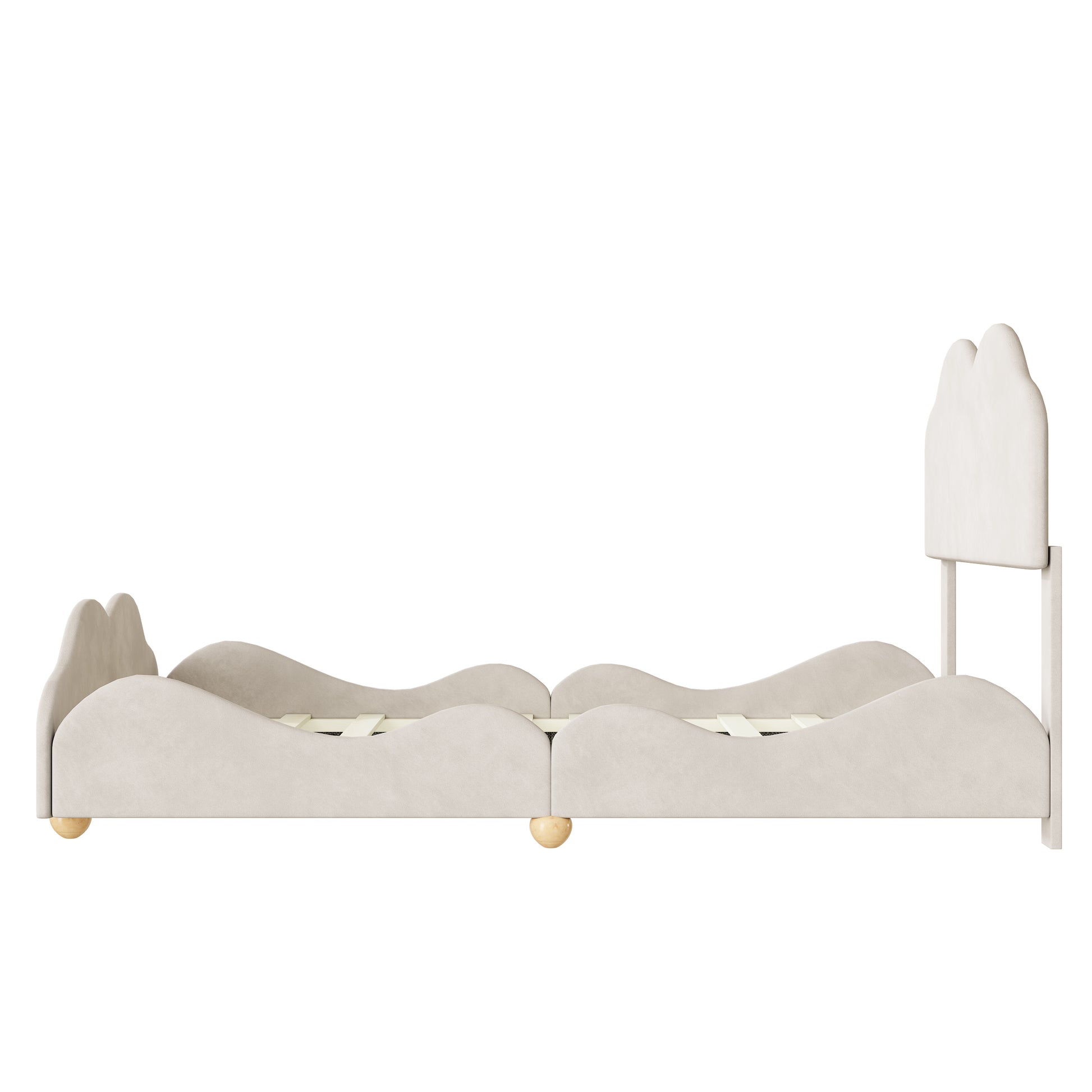 Full Size Upholstered Platform Bed With Cloud Shaped Bed Board, Beige Beige Velvet