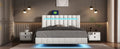 Queen Size Floating Bed Frame With Led Lights And Usb Charging,Modern Upholstered Platform Led Bed Frame, White White Pu