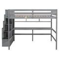 Full Size Loft Bed With Built In Desk, Bookshelves And Storage Staircase,Grey Old Sku:W504S00109 Full Grey Pine