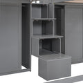 Double Twin Loft Beds With Wardrobes And Staircase, Gray Gray Solid Wood Mdf