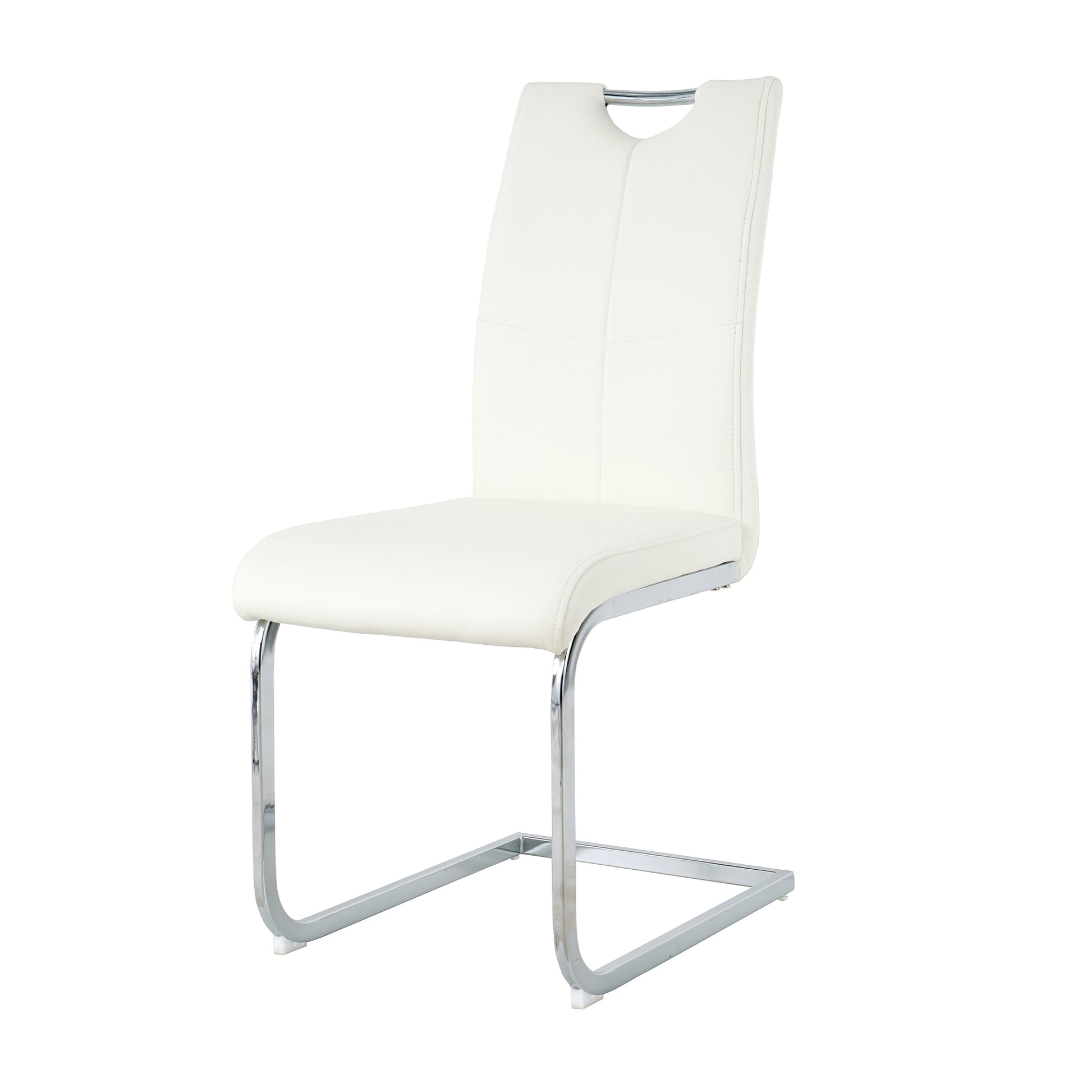 Modern Simple Rectangular Glass Dining Table, Solid Tempered Glass Countertop, Wood Transfer Metal Table Legs, White Pu Dining Chair Set, Suitable For Restaurant Kitchen Use Set Of 5 Metal Glass White Pu Seats 4 Metal Rectangular Dining Table With Chair