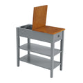 Narrow 2 Tone End Table With Usb Charging Ports For Small Space, Solid Wood Table Legs, Gray And Walnut, 11.8