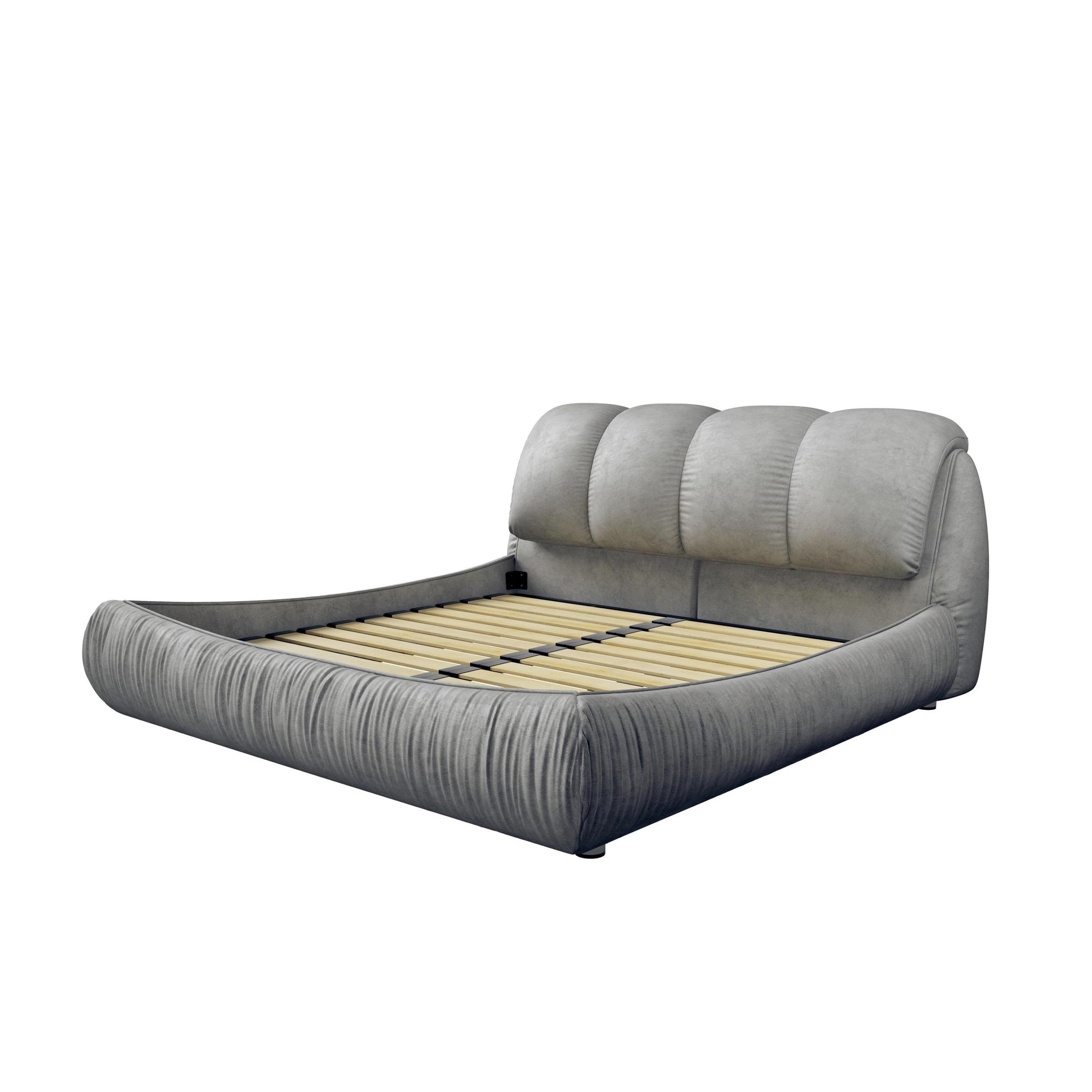 Queen Size Upholstered Platform Bed With Oversized Padded Backrest, Thickening Pinewooden Slats And Solid Wood Leg,Grey Queen Grey Pine Solid Wood