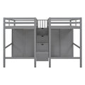 Double Twin Loft Beds With Wardrobes And Staircase, Gray Gray Solid Wood Mdf