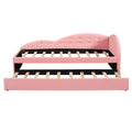 Twin Size Pu Upholstered Tufted Daybed With Trundle And Cloud Shaped Guardrail, Pink Box Spring Not Required Twin Pink Wood Faux Leather Upholstered