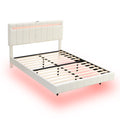 Queen Size Floating Bed Frame With Led Lights And Usb Charging,Modern Upholstered Platform Led Bed Frame, White White Pu