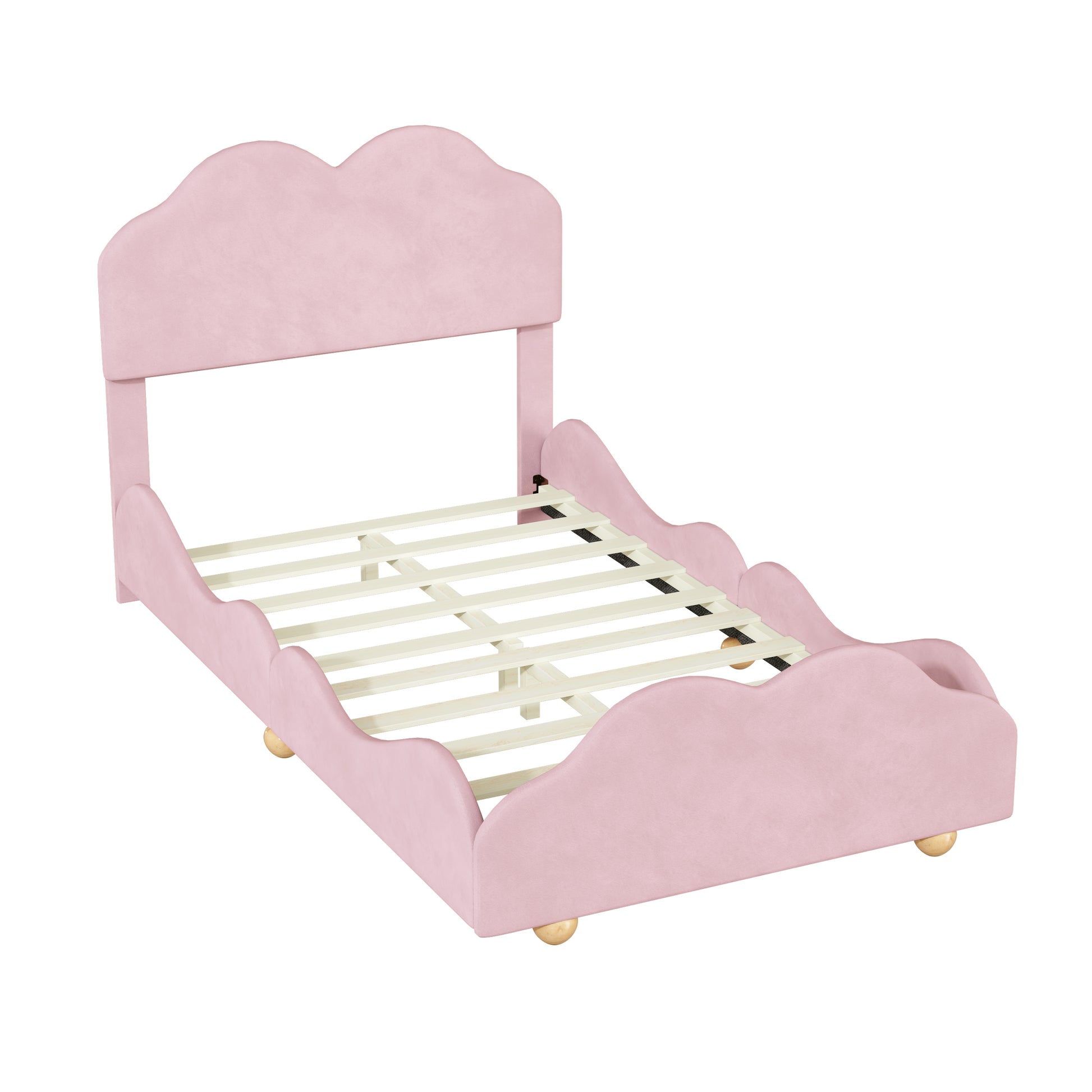 Twin Size Upholstered Platform Bed With Cloud Shaped Bed Board, Light Pink Light Pink Velvet