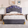 Full Size Upholstered Platform Bed With Led Lights And 4 Drawers, Stylish Irregular Metal Bed Legs Design, Gray Gray Velvet