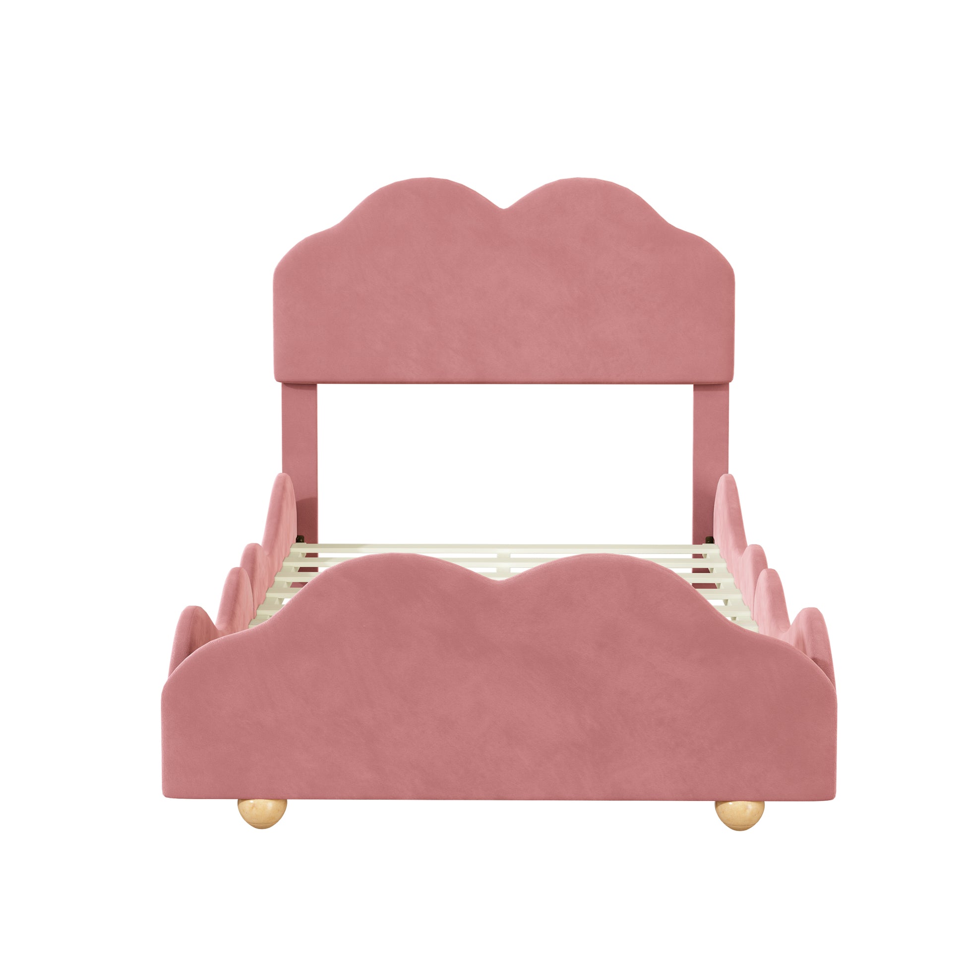 Twin Size Upholstered Platform Bed With Cloud Shaped Bed Board, Dark Pink Dark Pink Velvet