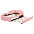 Twin Size Pu Upholstered Tufted Daybed With Trundle And Cloud Shaped Guardrail, Pink Box Spring Not Required Twin Pink Wood Faux Leather Upholstered