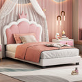 Twin Size Upholstered Princess Bed With Crown Headboard,Twin Size Platform Bed With Headboard And Footboard, White Pink Old Sku:Wf303336Aak Twin White Pu