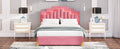 Queen Size Upholstered Platform Bed With Led Lights And 4 Drawers, Stylish Irregular Metal Bed Legs Design, Pink Pink Velvet