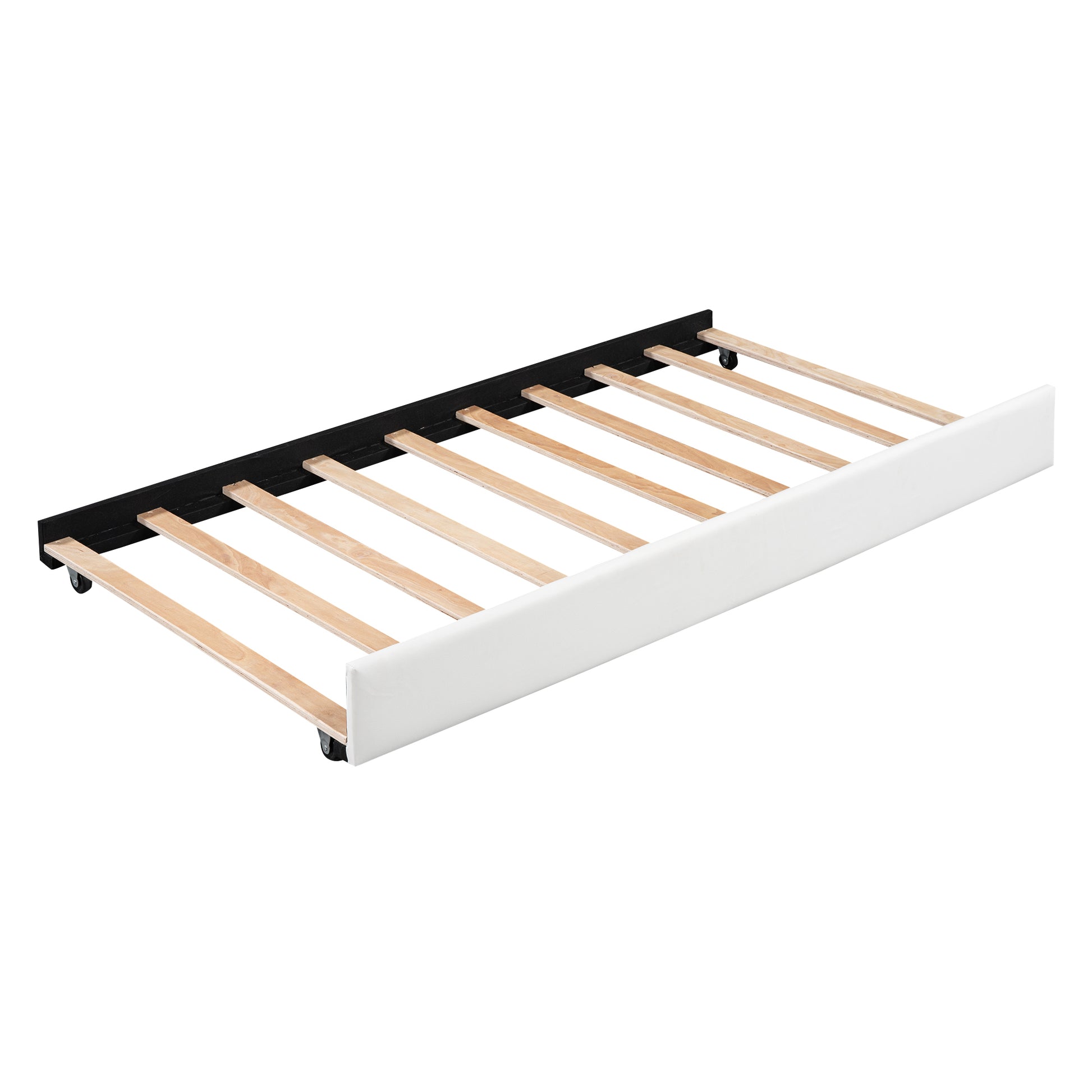 Twin Size Pu Upholstered Tufted Daybed With Trundle And Cloud Shaped Guardrail, White Box Spring Not Required Twin White Wood Faux Leather Upholstered