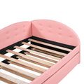 Twin Size Pu Upholstered Tufted Daybed With Trundle And Cloud Shaped Guardrail, Pink Box Spring Not Required Twin Pink Wood Faux Leather Upholstered