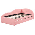 Twin Size Pu Upholstered Tufted Daybed With Trundle And Cloud Shaped Guardrail, Pink Box Spring Not Required Twin Pink Wood Faux Leather Upholstered