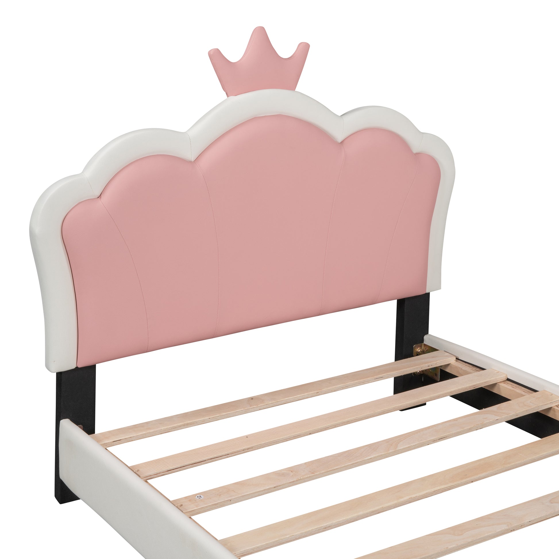 Twin Size Upholstered Princess Bed With Crown Headboard,Twin Size Platform Bed With Headboard And Footboard, White Pink Old Sku:Wf303336Aak Twin White Pu