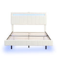 Queen Size Floating Bed Frame With Led Lights And Usb Charging,Modern Upholstered Platform Led Bed Frame, White White Pu