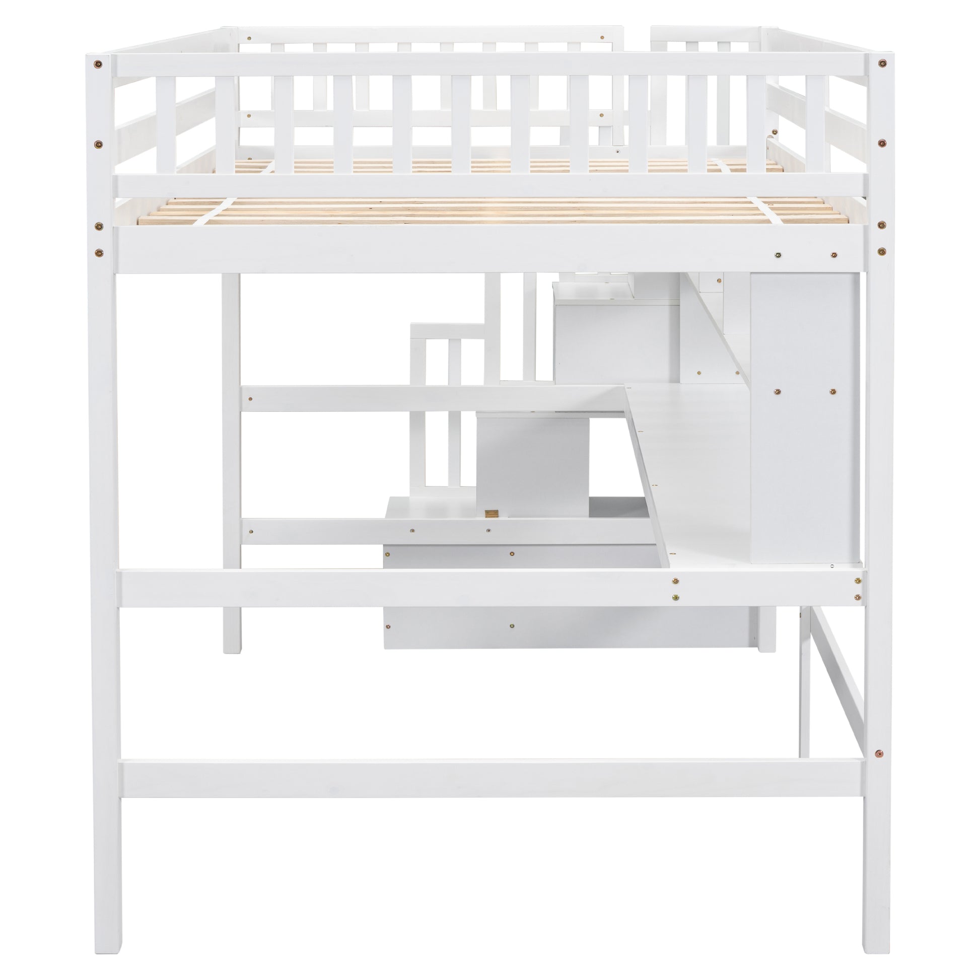 Full Size Loft Bed With Built In Desk, Bookshelves And Storage Staircase,White Old Sku:W504S00110 Full White Pine