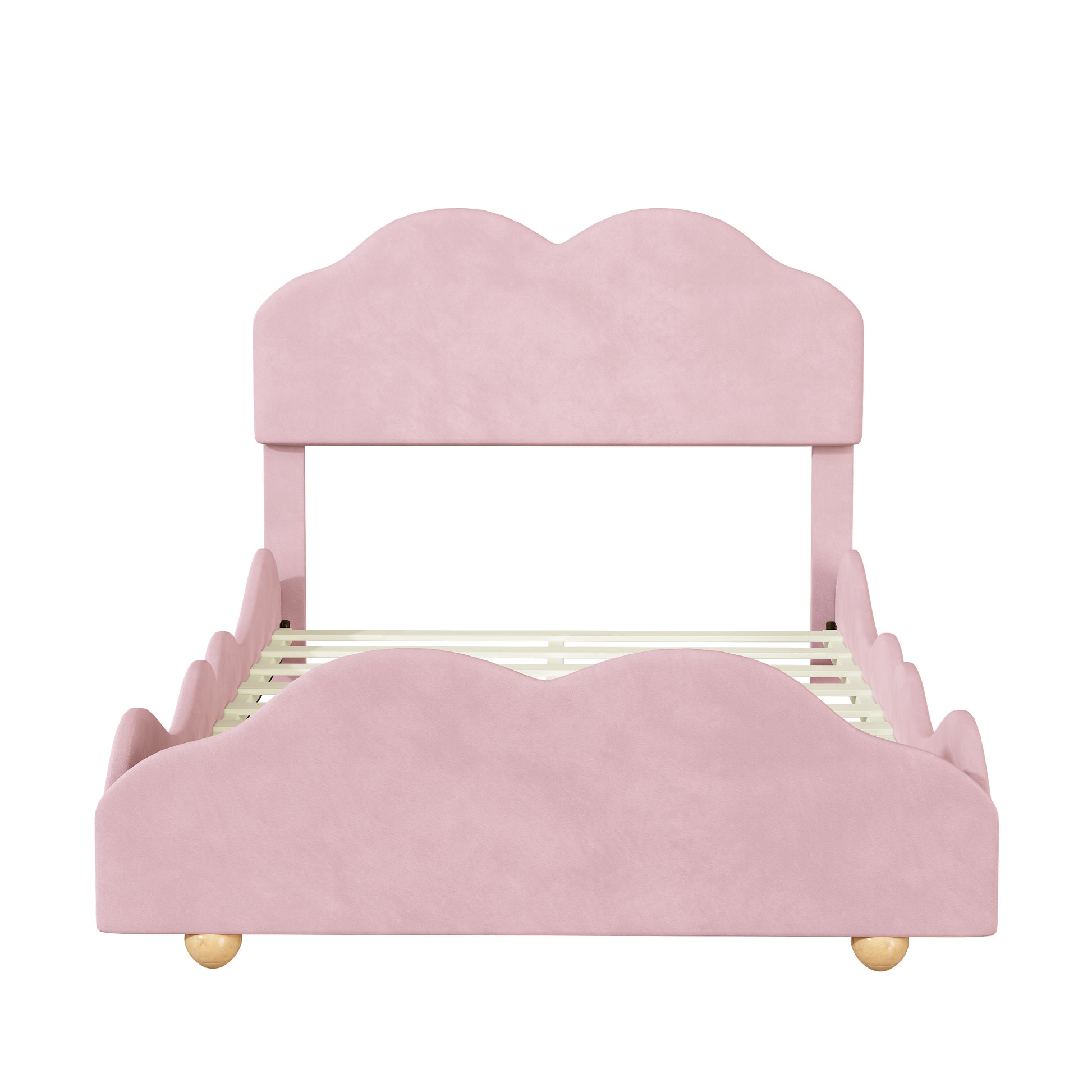 Full Size Upholstered Platform Bed With Cloud Shaped Bed Board, Light Pink Light Pink Velvet