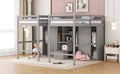 Double Twin Loft Beds With Wardrobes And Staircase, Gray Gray Solid Wood Mdf