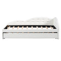 Twin Size Pu Upholstered Tufted Daybed With Trundle And Cloud Shaped Guardrail, White Box Spring Not Required Twin White Wood Faux Leather Upholstered